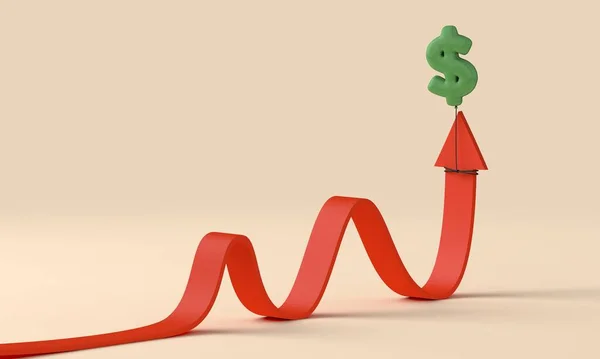 Koncepcja Inflacji Czerwona Strzałka Jest Ciągnięta Przez Balon Znakiem Dolara — Zdjęcie stockowe