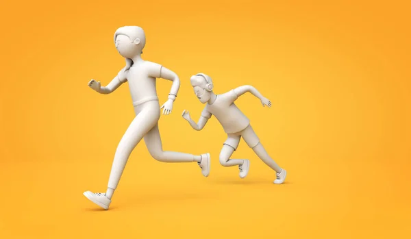 男と女が一緒に走る フィットネストレーニングイラスト 3Dレンダリング — ストック写真