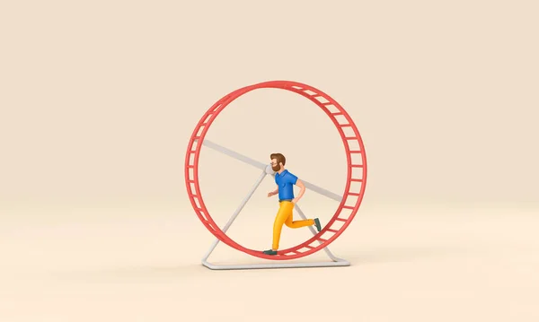 Office Worker Running Loop Hamster Wheel Business Rat Race Concept — Fotografia de Stock