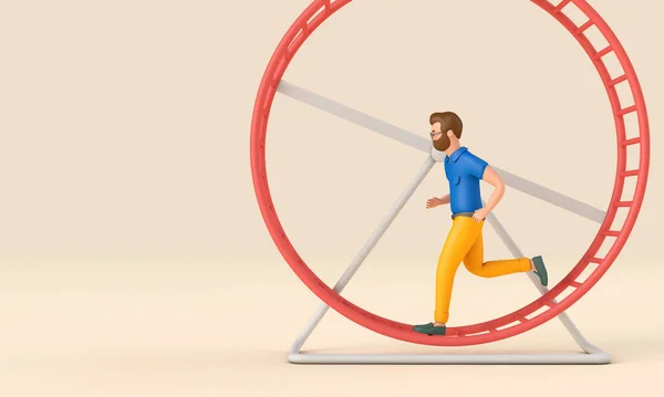 Office Worker Running Loop Hamster Wheel Business Rat Race Concept — Stockfoto