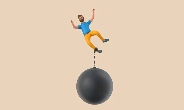 Business Character Chained Large Falling Ball Rendering — 图库照片