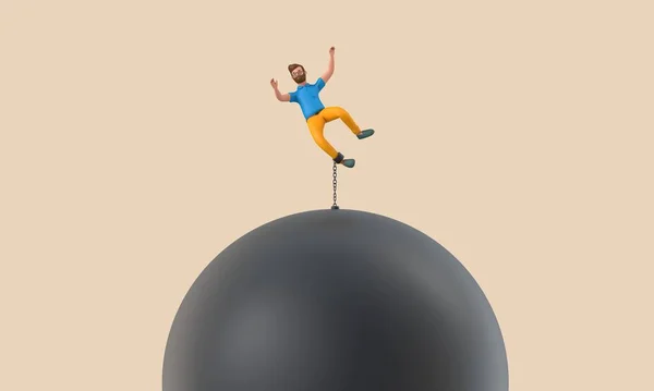 Business Character Chained Large Falling Ball Rendering — 图库照片