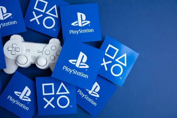 Londres Juillet 2022 Logo Playstation Sony Sur Fond Bleu Playstation — Photo