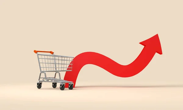 Yaşama Krizinin Bedeli Yiyecek Alışverişinin Fiyatı Kırmızı Üzerinde Alışveriş Arabası — Stok fotoğraf