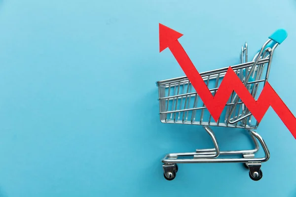 Rising Cost Shopping Shopping Cart Red Inflation Arrow — Stok fotoğraf