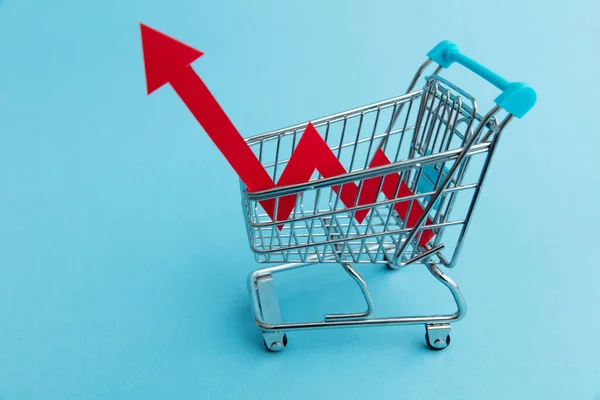 Rising Cost Shopping Shopping Cart Red Inflation Arrow — Stok fotoğraf