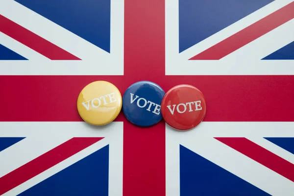 Vote Badges Great Britain Union Jack Flag Election Background — Fotografia de Stock