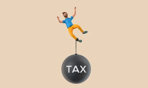 Business Character Chained Large Falling Tax Ball Rendering — Stockfoto
