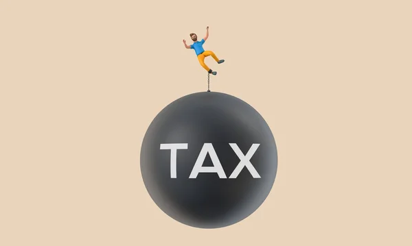 Business Character Chained Large Falling Tax Ball Rendering — Stockfoto