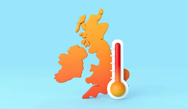 United Kingdom Weather Summer Heatwave Map Thermometer Rendering — 图库照片