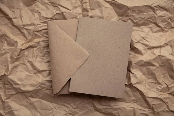 Blank Card Kraft Brown Paper Envelope Template Mock Crumpled Brown — Photo