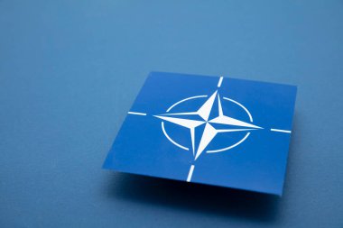 LONDON, UK - August 2022: Nato blue logo. Nato is a military alliance between a number of countries.