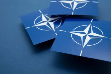 LONDON, UK - August 2022: Nato blue logo. Nato is a military alliance between a number of countries.