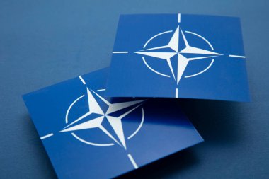 LONDON, UK - August 2022: Nato blue logo. Nato is a military alliance between a number of countries.