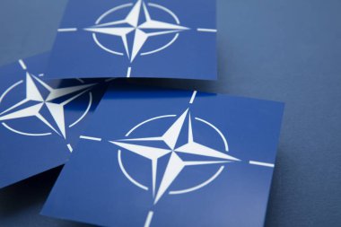 LONDON, UK - August 2022: Nato blue logo. Nato is a military alliance between a number of countries.