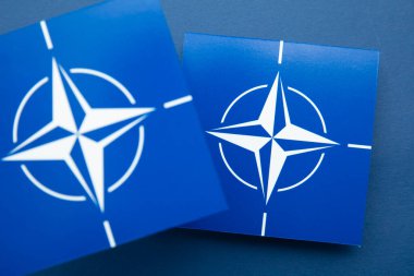 LONDON, UK - August 2022: Nato blue logo. Nato is a military alliance between a number of countries.