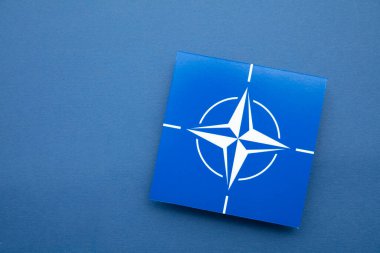 LONDON, UK - August 2022: Nato blue logo. Nato is a military alliance between a number of countries.