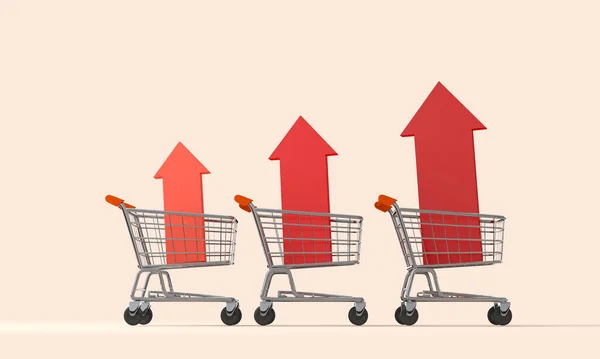 Shopping Cart Trolly Red Inflation Arrow Cost Living Crisis Price — Stockfoto