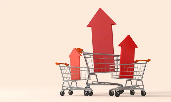 Shopping Cart Trolly Red Inflation Arrow Cost Living Crisis Price — Stockfoto