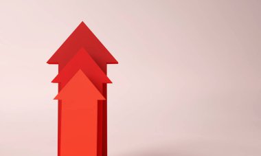 Red growth arrows pointing up. Cost of living and inflation concept. 3D Rendering.
