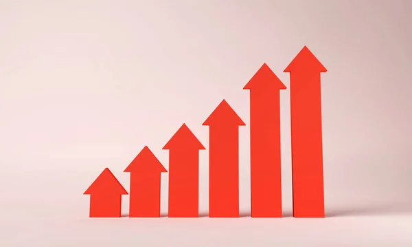 Red growth arrows pointing up. Cost of living and inflation concept. 3D Rendering.