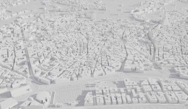 Madrid, Spain city map aerial view. minimal design. 3D Rendering,
