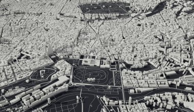 Madrid, Spain city map aerial view. minimal design. 3D Rendering,