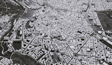 Madrid, Spain city map aerial view. minimal design. 3D Rendering,