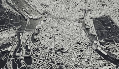 Madrid, Spain city map aerial view. minimal design. 3D Rendering,