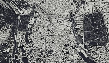 Madrid, Spain city map aerial view. minimal design. 3D Rendering,