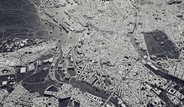 Madrid, Spain city map aerial view. minimal design. 3D Rendering,