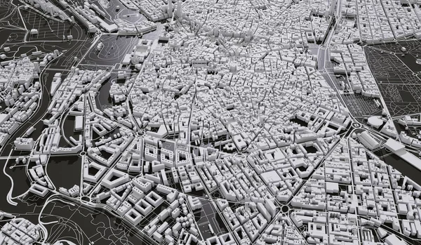 Madrid Spain City Map Aerial View Minimal Design Rendering — Stock Photo, Image