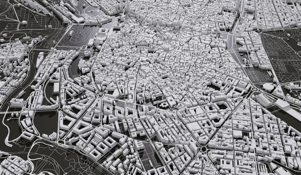 Madrid, Spain city map aerial view. minimal design. 3D Rendering,