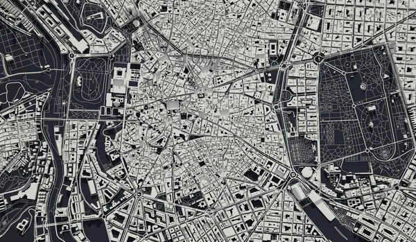 Madrid Spain City Map Aerial View Minimal Design Rendering — Stock Photo, Image