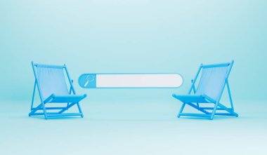 Online summer holiday search. Blank search bar with a deckchair. 3D Rendering.