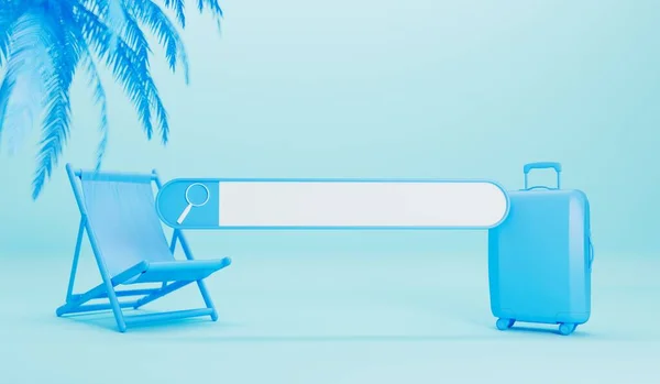 Online Summer Holiday Search Bar Deckchair Palm Tree Suitcase Rendering — Zdjęcie stockowe