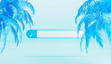 Internet search bar with tropical summer palm trees. Holiday search concept. 3D Rendering.