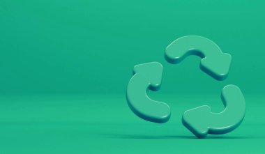 Green recycling symbol against a green background. 3D Rendering.