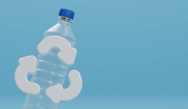 Waste plastic water bottle with a recycling symbol. 3D Rendering.