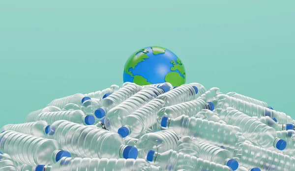Earth Globe Empty Plastic Bottles Global Plastic Pollution Concept Rendering — Stok fotoğraf