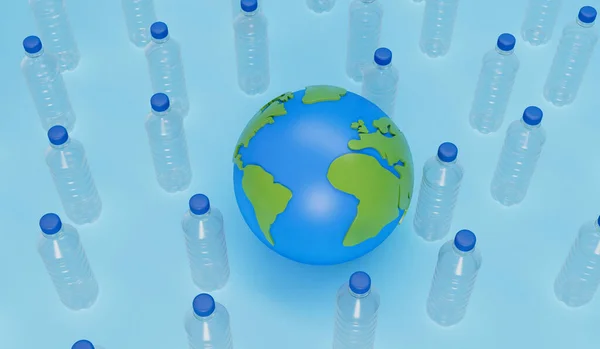 Earth Globe Empty Plastic Bottles Global Plastic Pollution Concept Rendering — Stock Fotó