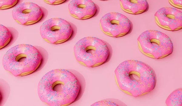 Pink Frosted Donut Background Sprinkles Rendering — Stock Photo, Image