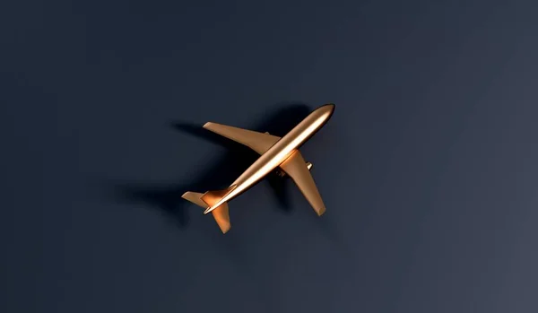 Luxury Gold Airplane Dark Background Vip Travel Concept Rendering — Stockfoto