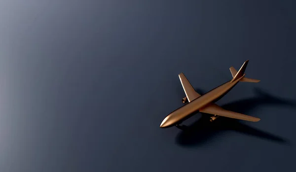 Χρυσό Πολυτελές Αεροπλάνο Σκούρο Φόντο Vip Ταξιδιωτική Ιδέα Απόδοση — Φωτογραφία Αρχείου