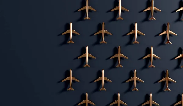 Luxury Gold Airplane Dark Background Vip Travel Concept Rendering — 스톡 사진