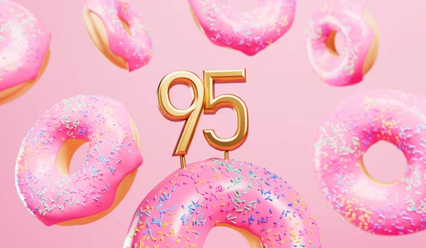 Happy 95Th Birthday Celebration Background Pink Frosted Donuts Rendering — Fotografia de Stock