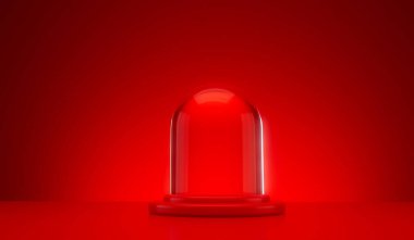 Christmas glass snow globe empty dome for product placement. Festive podium. 3D Render.