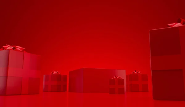 Minimal Christmas Festive Product Display Stage Podium Gift Boxes Rendering — 图库照片
