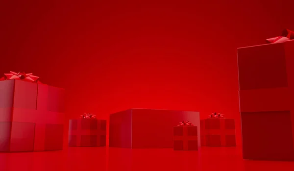 Minimal Christmas Festive Product Display Stage Podium Gift Boxes Rendering — ストック写真