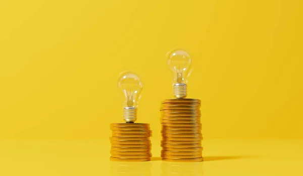 Rising Energy Cost Concept Light Bulb Top Stack Gold Coins — Stok fotoğraf